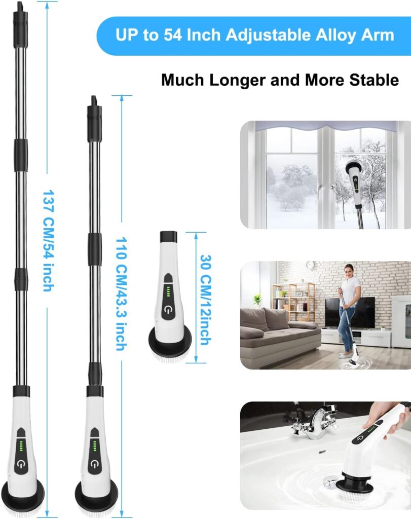 Electric Spin Scrubber, Leebein 2022 New Cordless Cleaning Brush with 8 Replaceable Drill Brush Heads, Tub and Floor Tile 360 Power Scrubber Mop with 54 Inch Adjustable Handle for Bathroom Kitchen Car